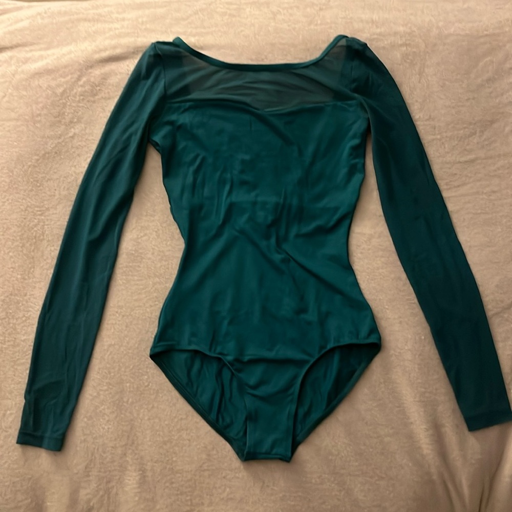 Lulli turquoise long sleeve mesh leotard adult XS